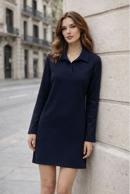 Blauwe polo jurk dames – korte jurk met kraag en knoopsluiting – casual chic outfit