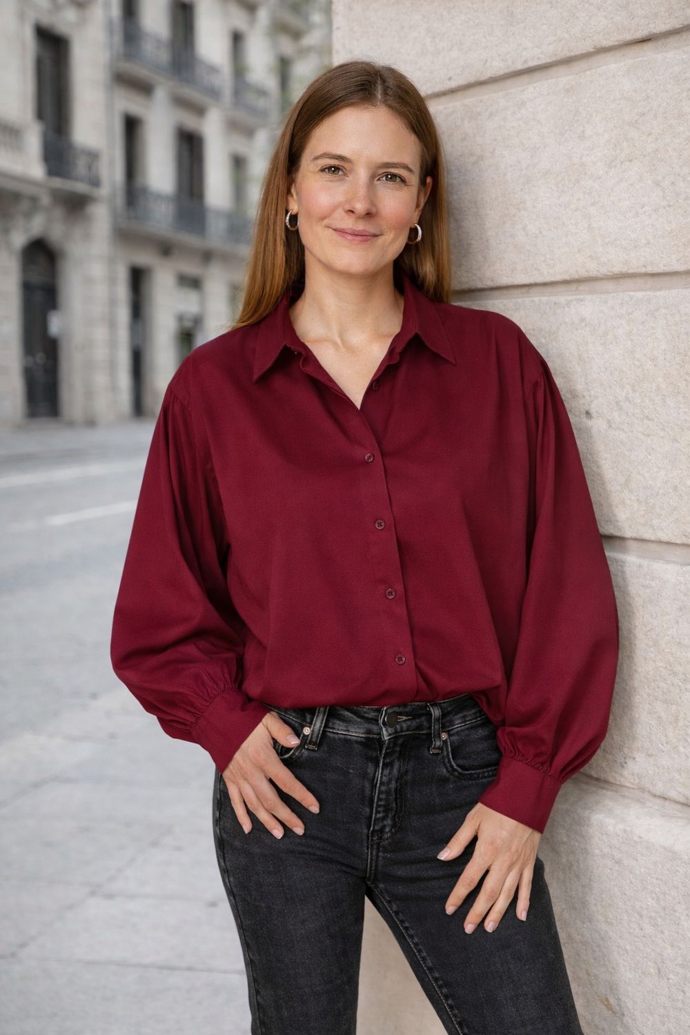 Blouse met pofmouwen dames – rode blouse – elegante oversized look