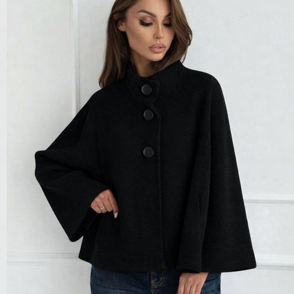 Cape-Style Bouclé Jacket – Elegante Parisian Fit in Soft Grey