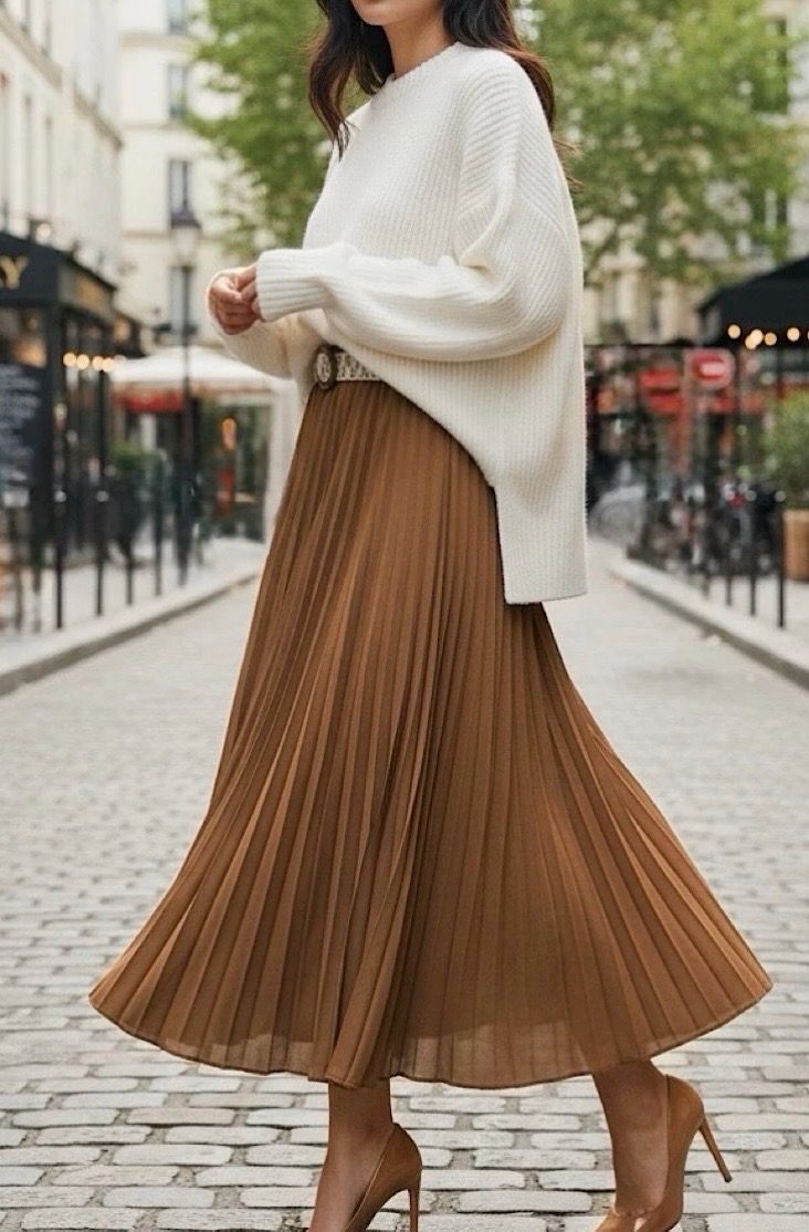 Effen kleur Vloeiende plooirok met viscose lining- midi rok met bohemian belt