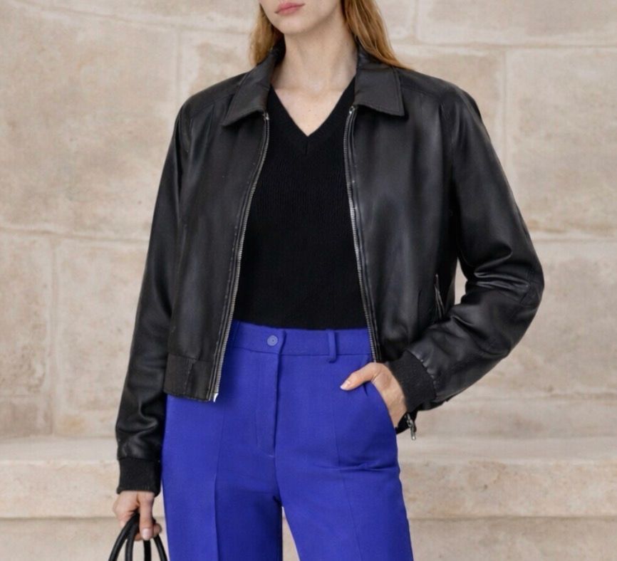 Zwarte Lederen Cropped Bomberjas – Tijdloos &amp; Elegant