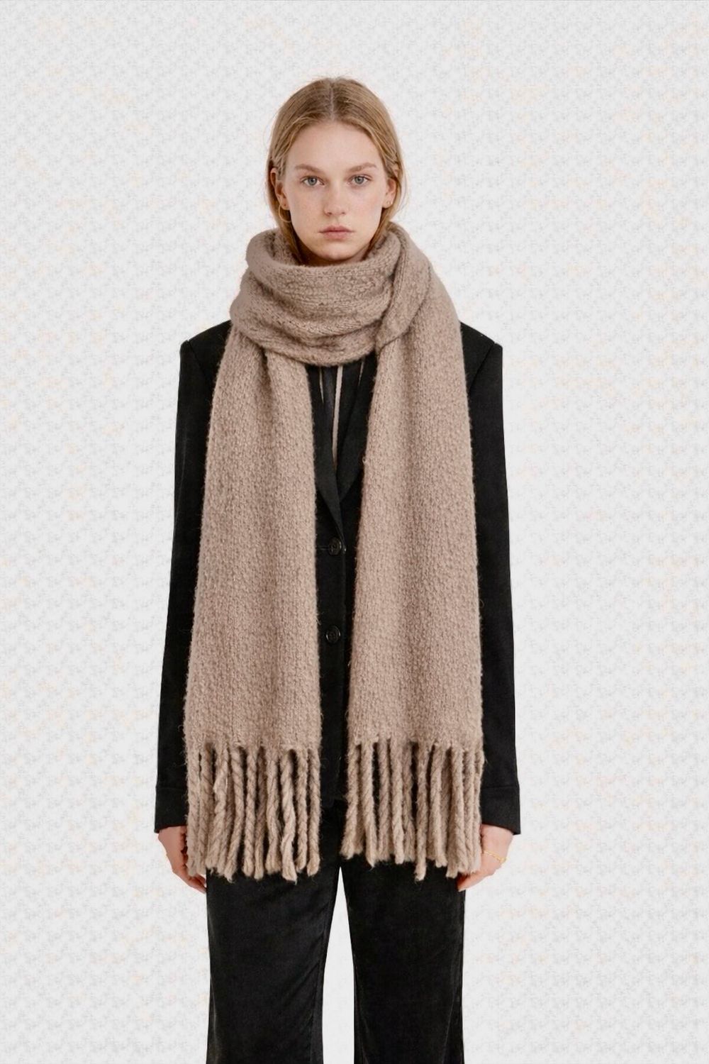 Super Zachte Sjaal met Franje – Taupe