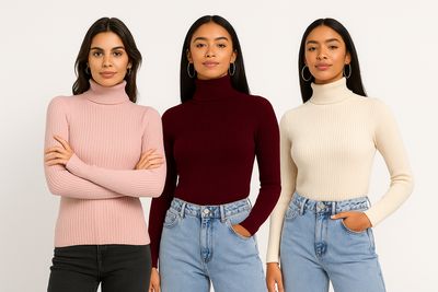 3 pack coltruien in de kleuren beige, bordeaux en roze getyled op model