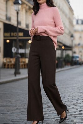 Stretchstof Milano fabric wide Leg Aanpassende Fit broek - palazzo in Milano Chic Automnale met handgemaakte riem.