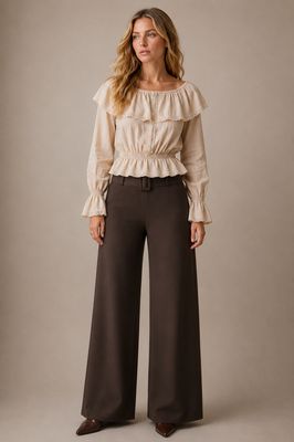 Stretchstof Milano fabric wide Leg Aanpassende Fit broek - Lichte Flare