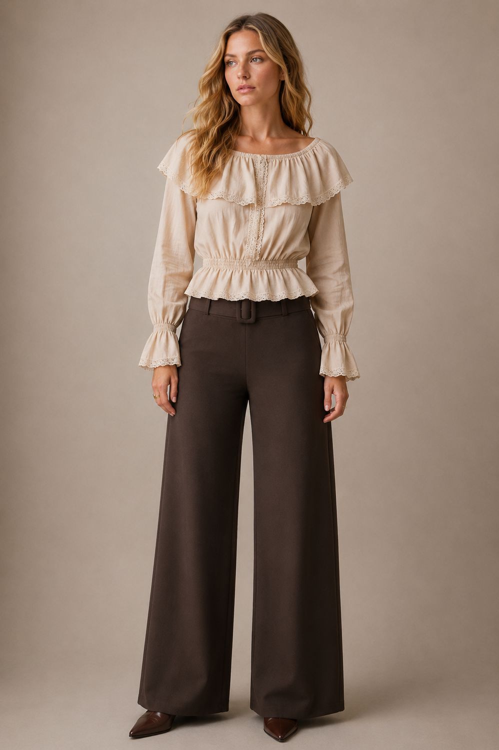 Stretchstof Milano fabric wide Leg Aanpassende Fit broek - Lichte Flare