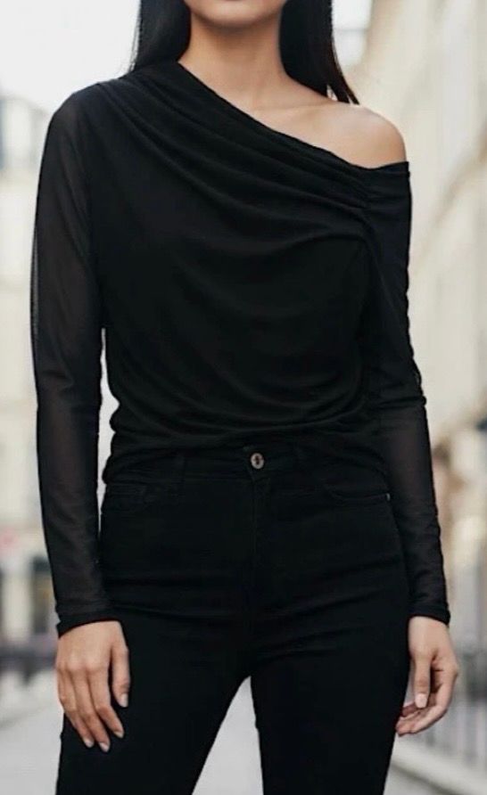 Off-Shoulder Mesh Drape Blouse – Elegante One-Shoulder Top | Infinity Me Boutique