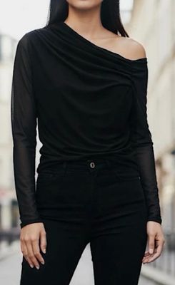 Off-Shoulder Mesh Drape Blouse – Elegante One-Shoulder Top | Infinity Me Boutique Off-Shoulder Mesh Drape Blouse – Elegante One-Shoulder Top | Infinity Me Boutique