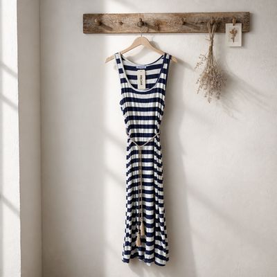 Midi Jurk Met Blauwe Strepen