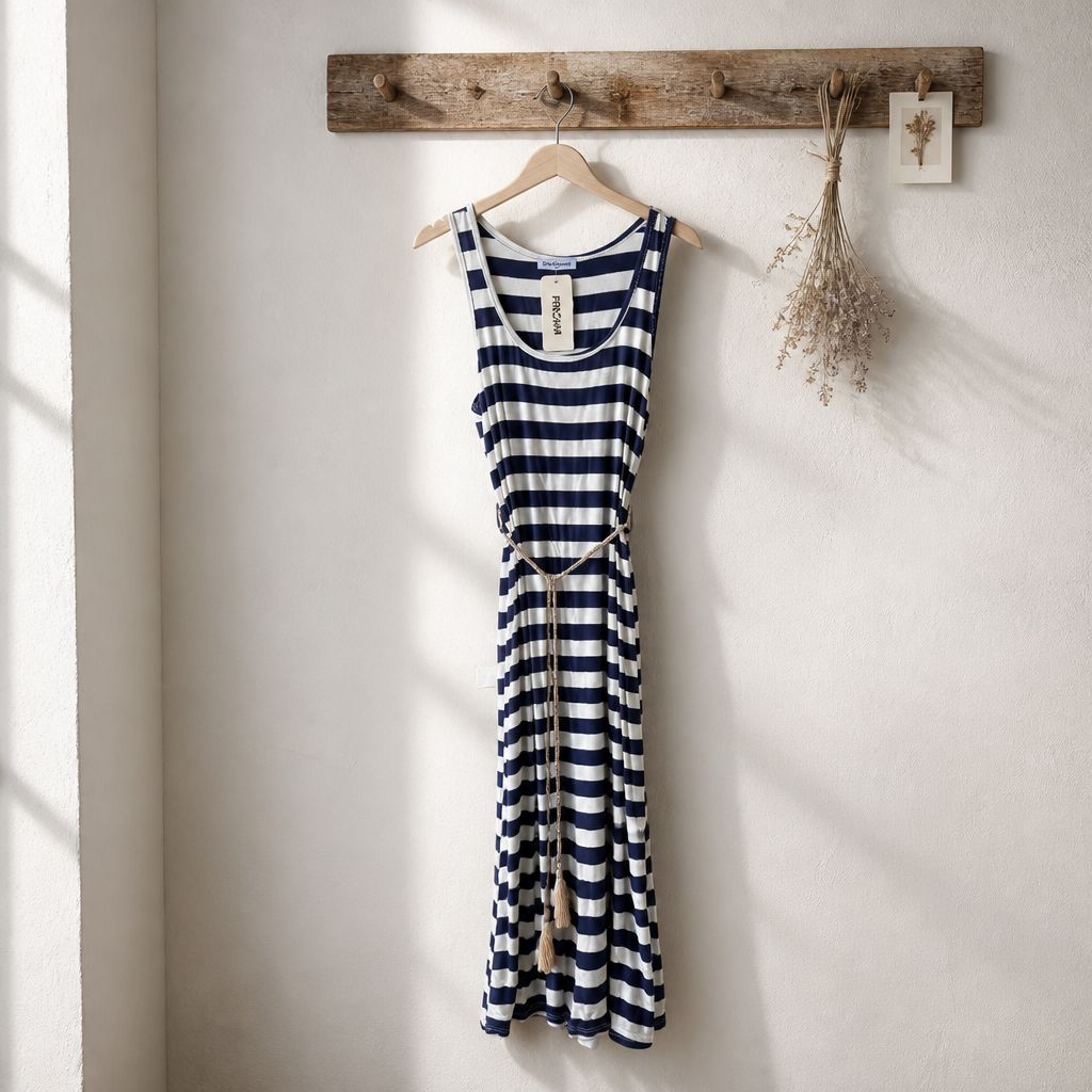 Midi Jurk Met Blauwe Strepen