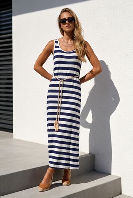 Midi Jurk Met Blauwe Strepen