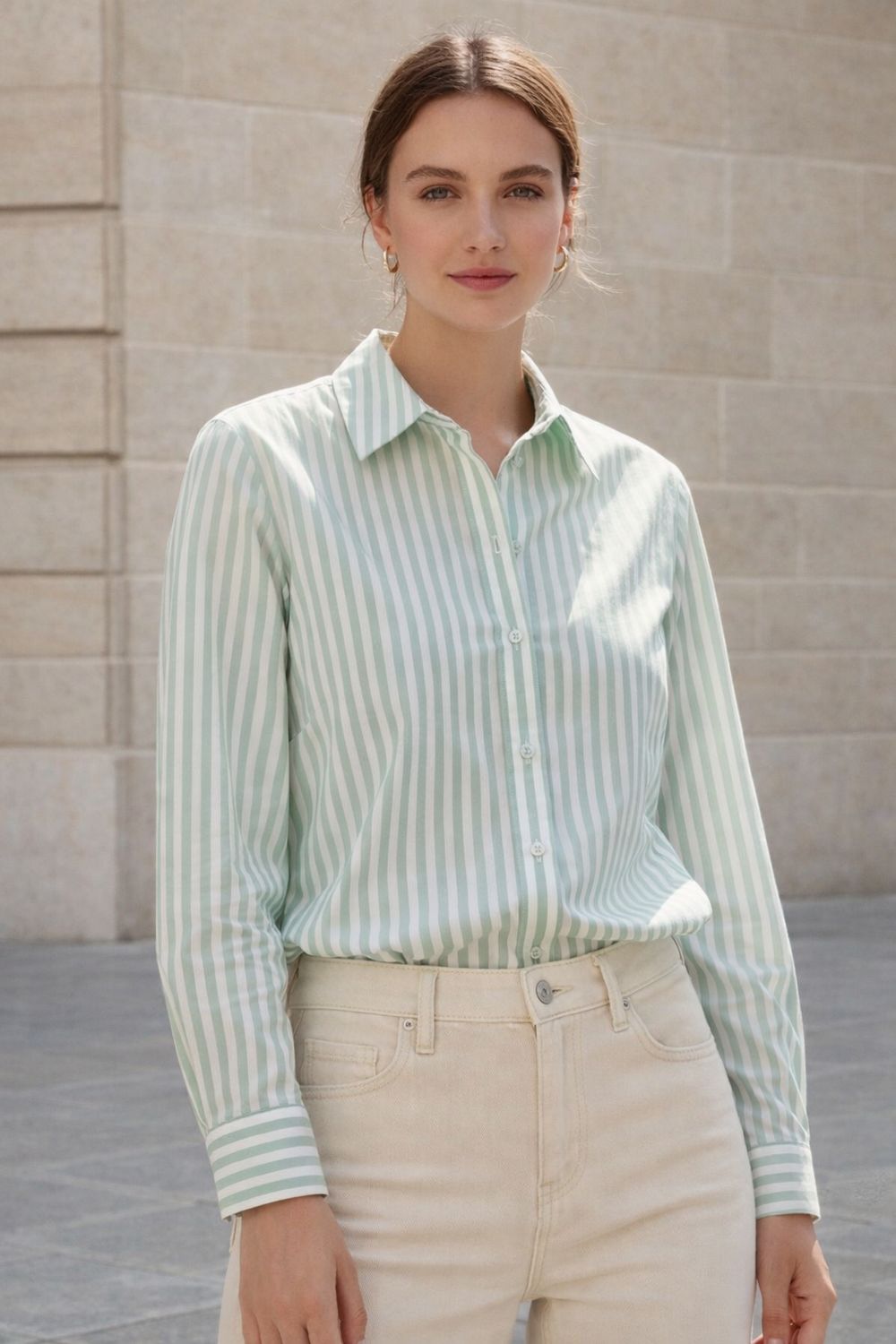 Dames Katoenen Strepen Shirt- Dames Hemd Met Strepen- Strepen blouse