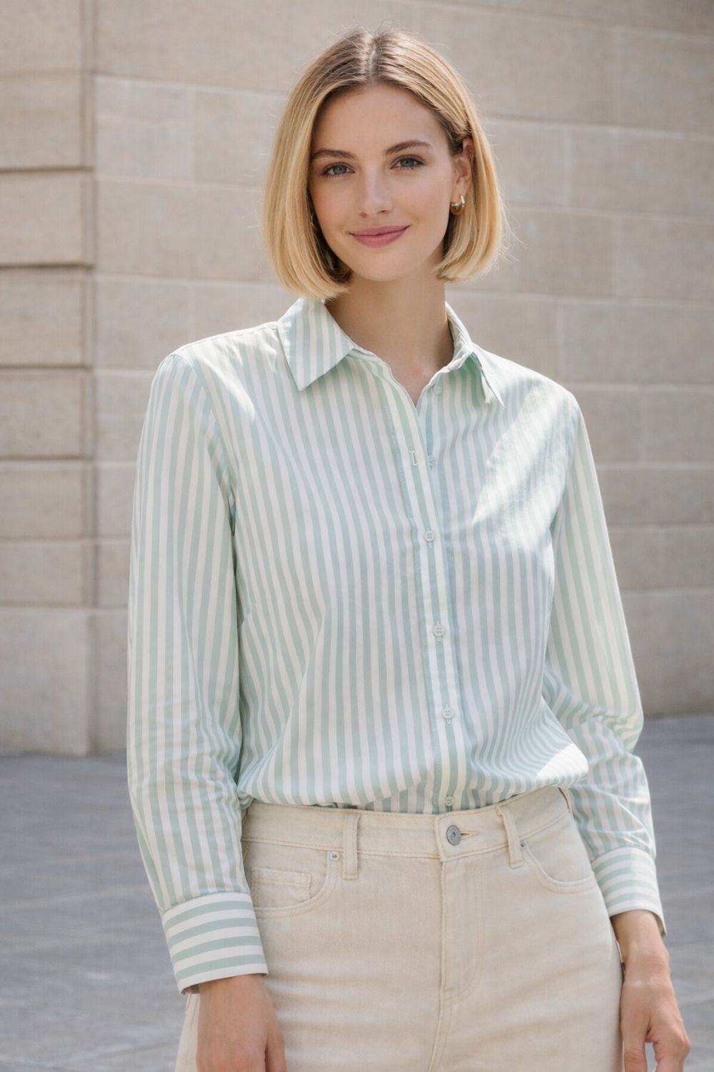 Dames Katoenen Strepen Shirt- Dames Hemd Met Strepen- Strepen blouse