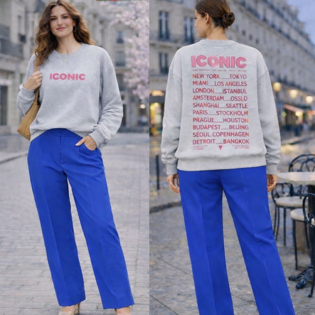 ICONIC Licht Grijze Sweater met Backprint – Casual Chic Dames Sweater | Infinity Me