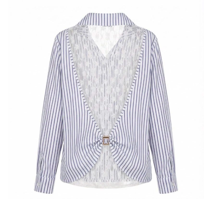 Gestreepte blouse met kanten rugdetail