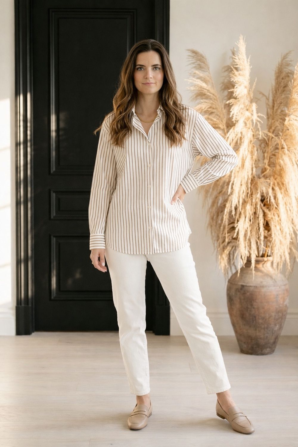 Gestreepte blouse met kanten rugdetail