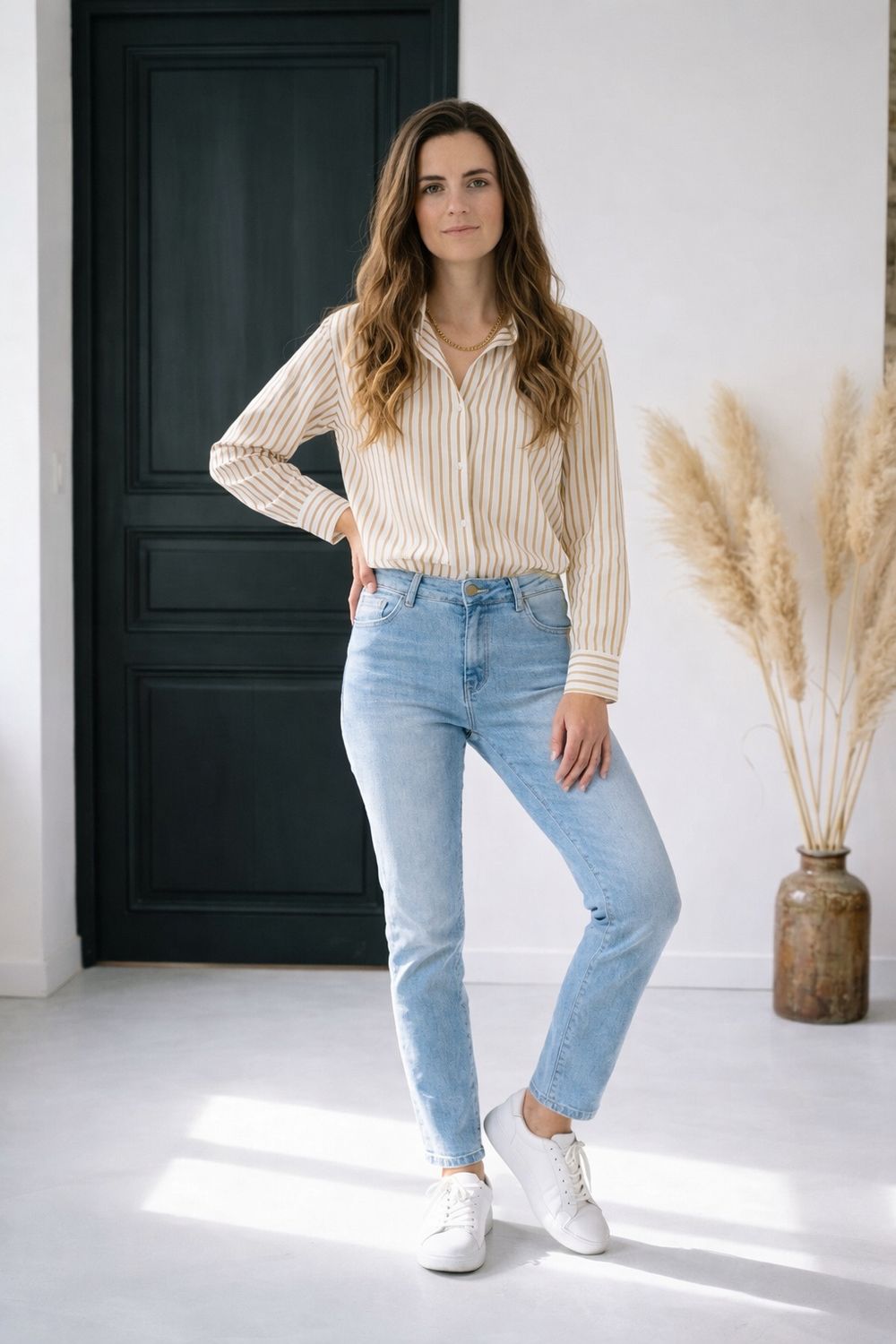 Gestreepte blouse met kanten rugdetail