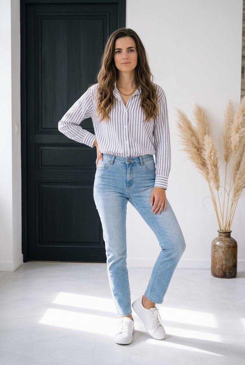 Gestreepte blouse met kanten rugdetail