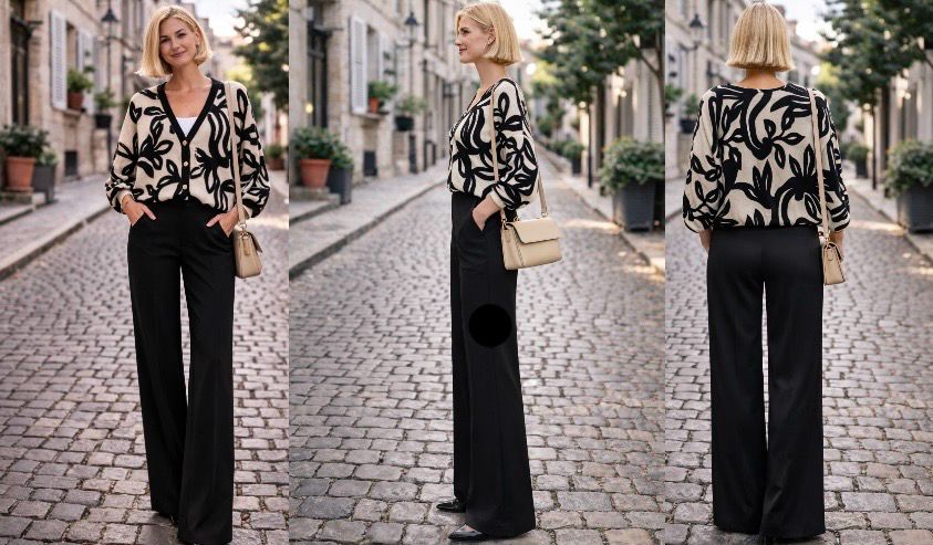 Zwarte satijnen wide leg damesbroek – elegante hoge taille