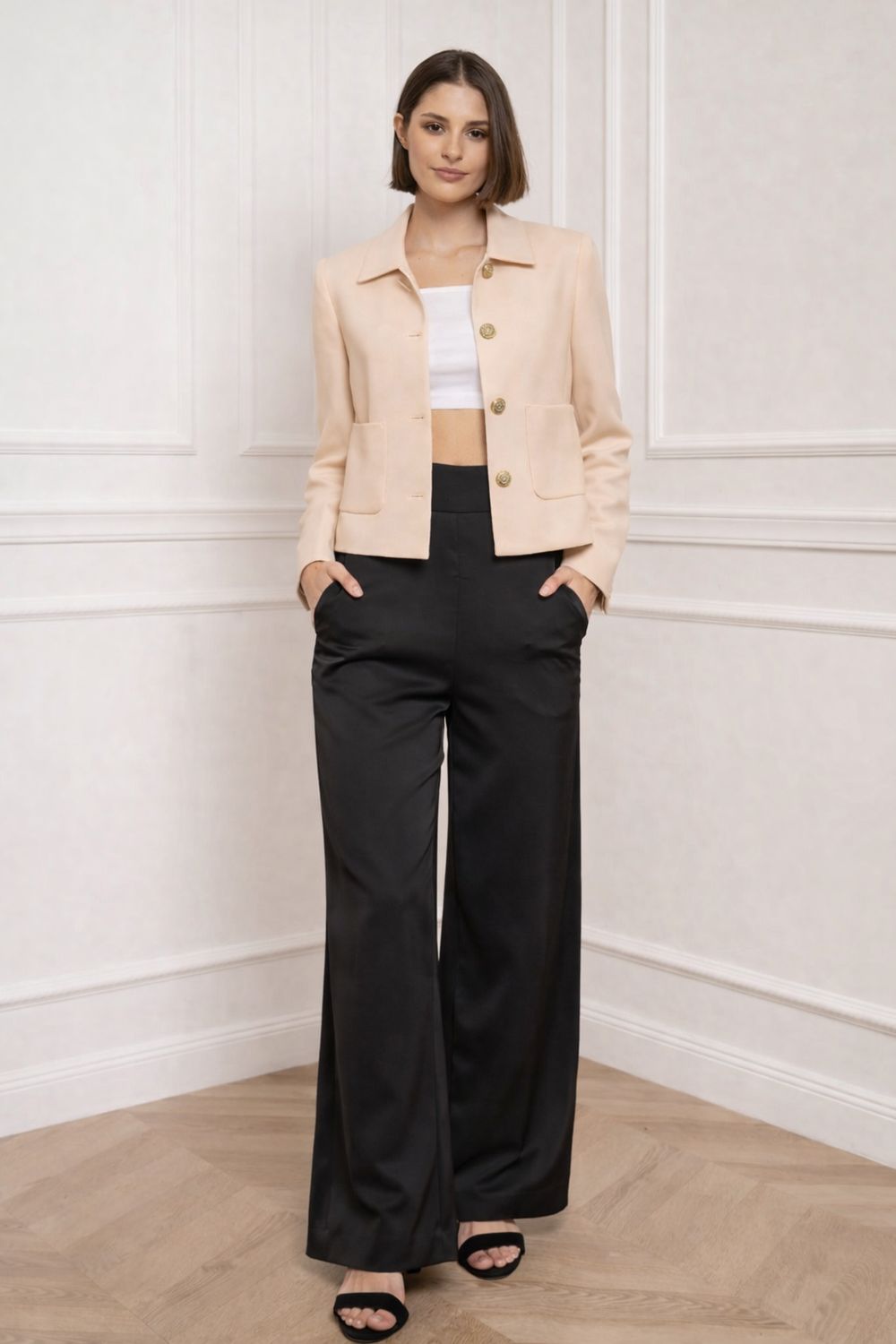 Elegante Premium dames blazer Jas met gouden knopen – verfijnde tailored pasvorm- Beige