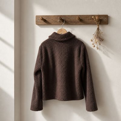 Bruin Bouclé Jasje met Kraag – Luxe & Tijdloze Elegantie
