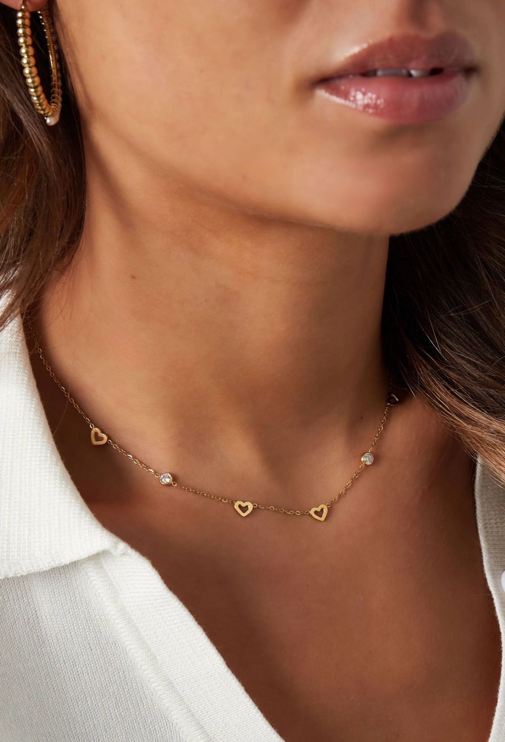 Fijne Gouden Ketting met Hartjes &amp; Zirkonia – Elegant &amp; Tijdloos