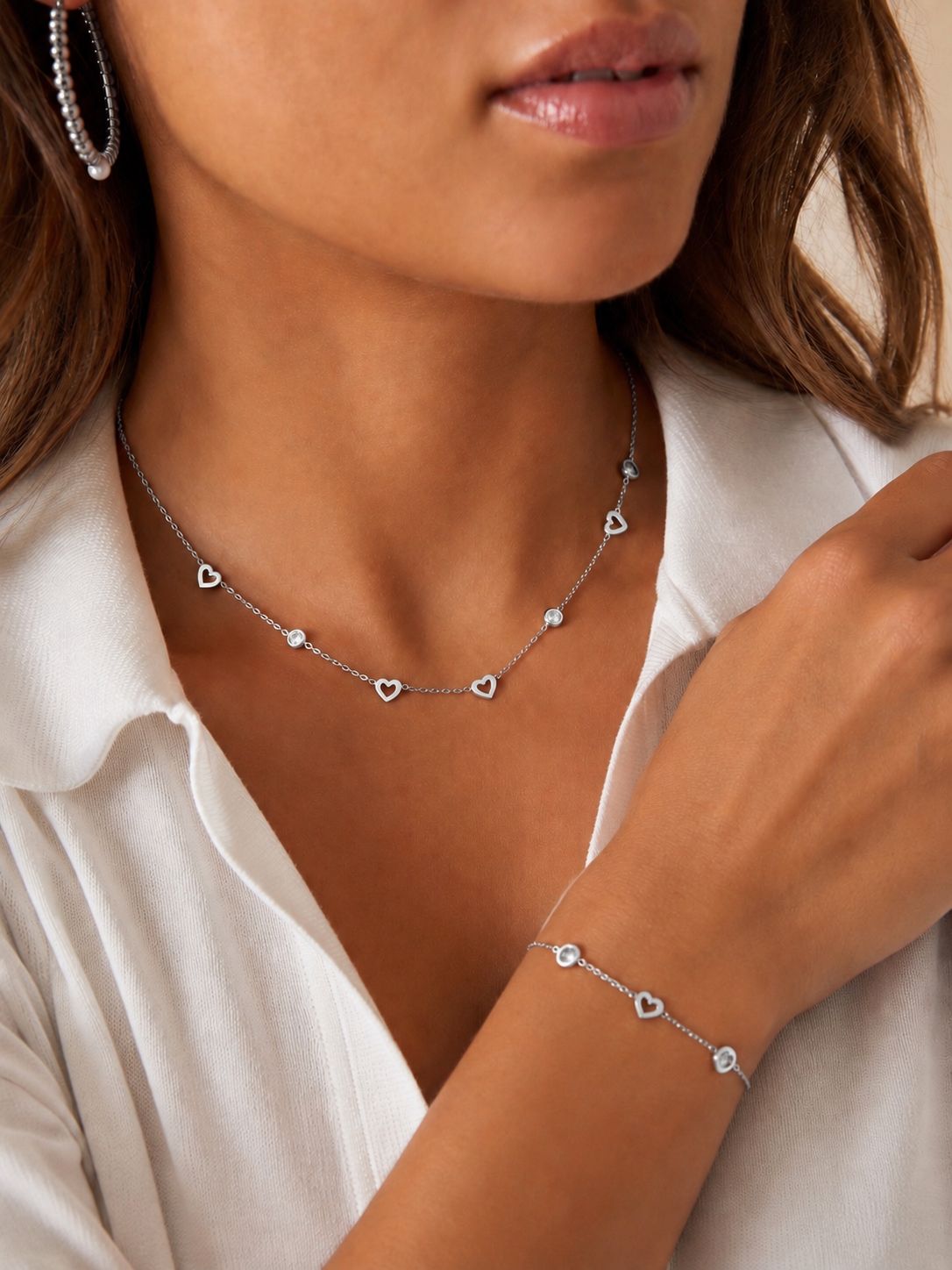 Sierraden Set- Ketting + Armband- Hartjes &amp; Zirkonia – Elegant &amp; Tijdloos