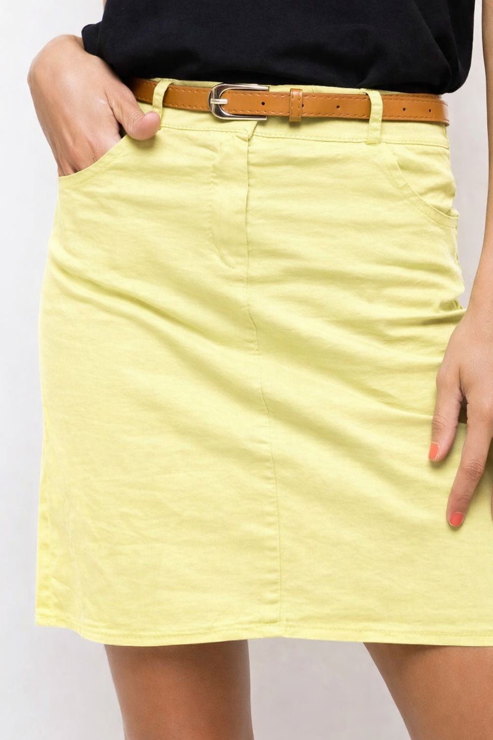 Gele Straight Fit Chino katoenen rok met hoge taille – zomers &amp; comfortabel