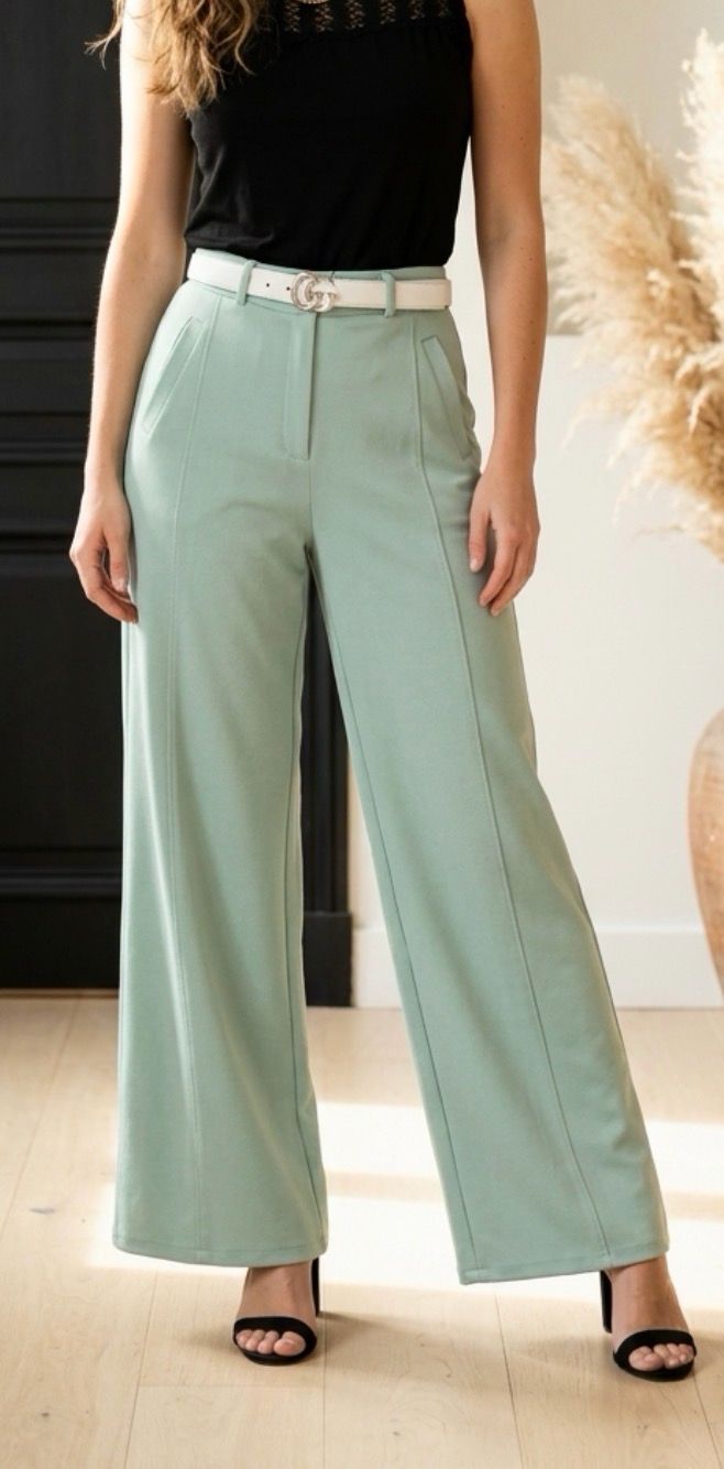 Mintgroene palazzo broek met hoge taille – elegante wide fit