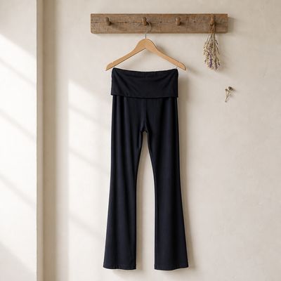 Blauwe Stretch Broek Met Omslag- Katoenen Stretch Broek