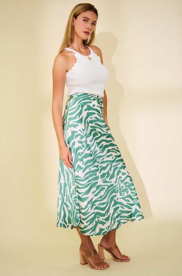 Groene Print Midi Rok – Elegant &amp; Vrouwelijk