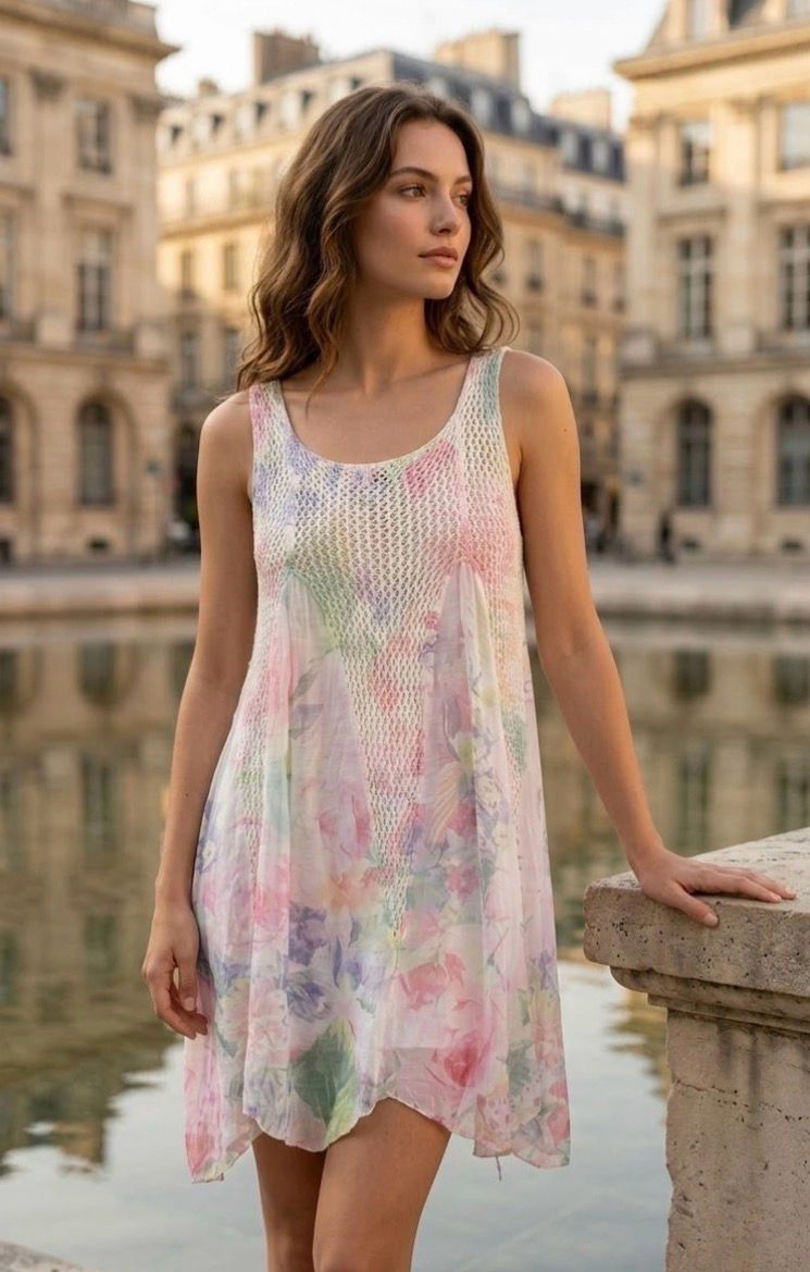 Luchtige jurk met knit bovenstuk en zachte flow- Transparant