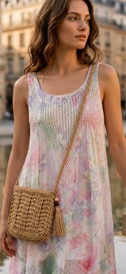 Luchtige jurk met knit bovenstuk en zachte flow- Transparant
