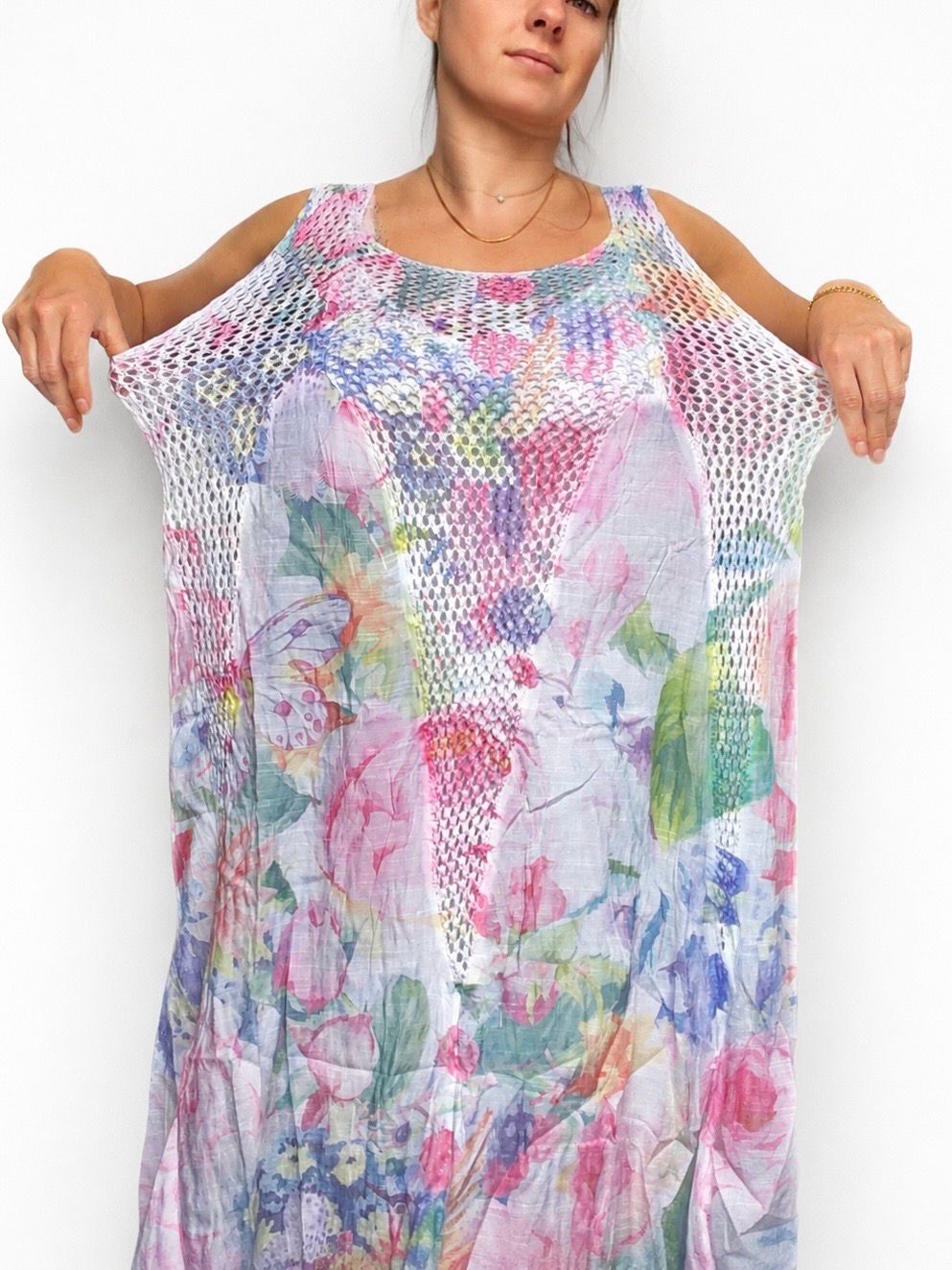 Luchtige jurk met knit bovenstuk en zachte flow- Transparant