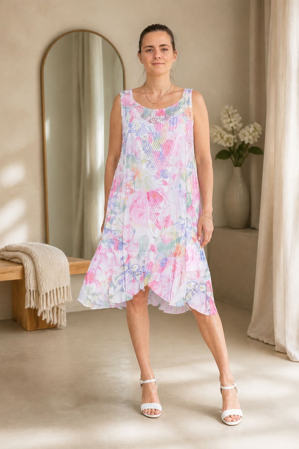Luchtige jurk met knit bovenstuk en zachte flow- Transparant