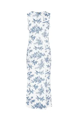 Elegante Midi Jurk met Fijne Print en Split – Aansluitende Pasvorm