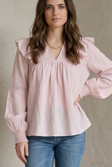 Luchtige blouse/top met V-hals en volumemouwen
