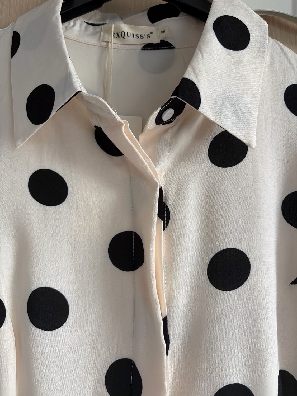 Dames jurk midi – aansluitende fit – zonder stretch – gevoerd – polkadot beige zwart