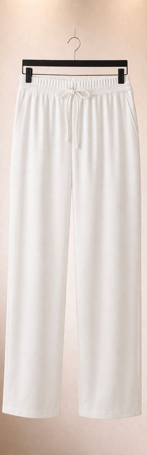 Dames Wide Leg Broek – Comfort Stretch – Hoge Taille – Rechte Pijpen – Witte Lichte Jogging Broek
