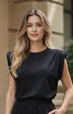 Dames Top met Schouderdetail – Comfort Stretch – Mouwloos – Rechte Fit – Zwart