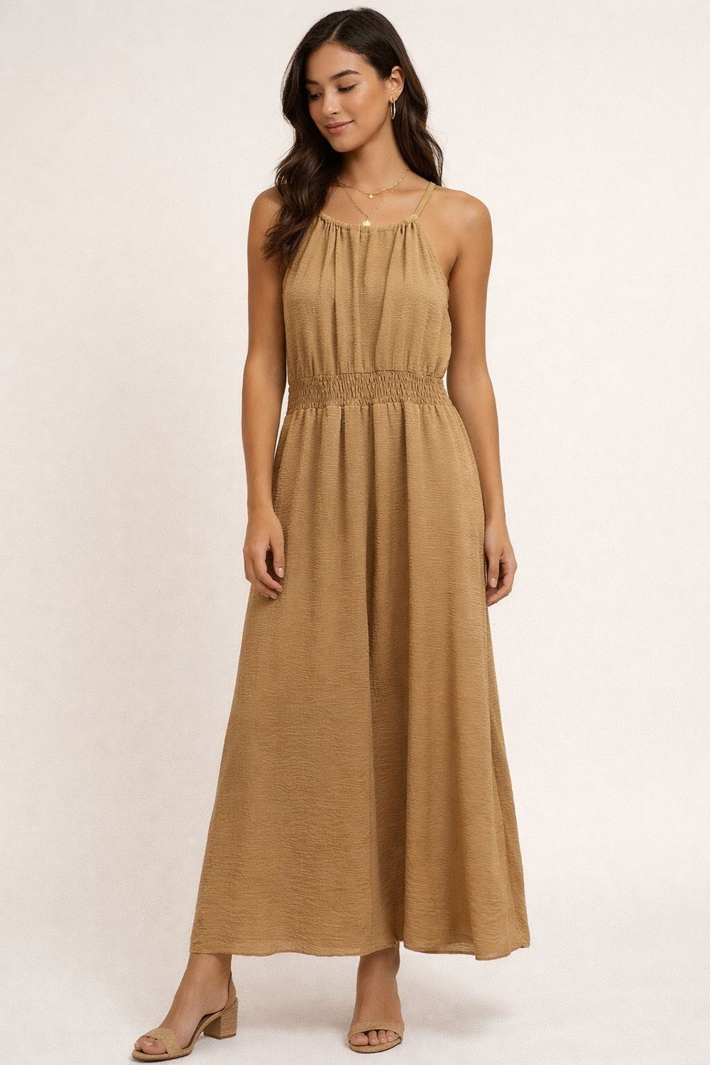 Maxi jurk met elastische taille – luchtige flow jurk one size