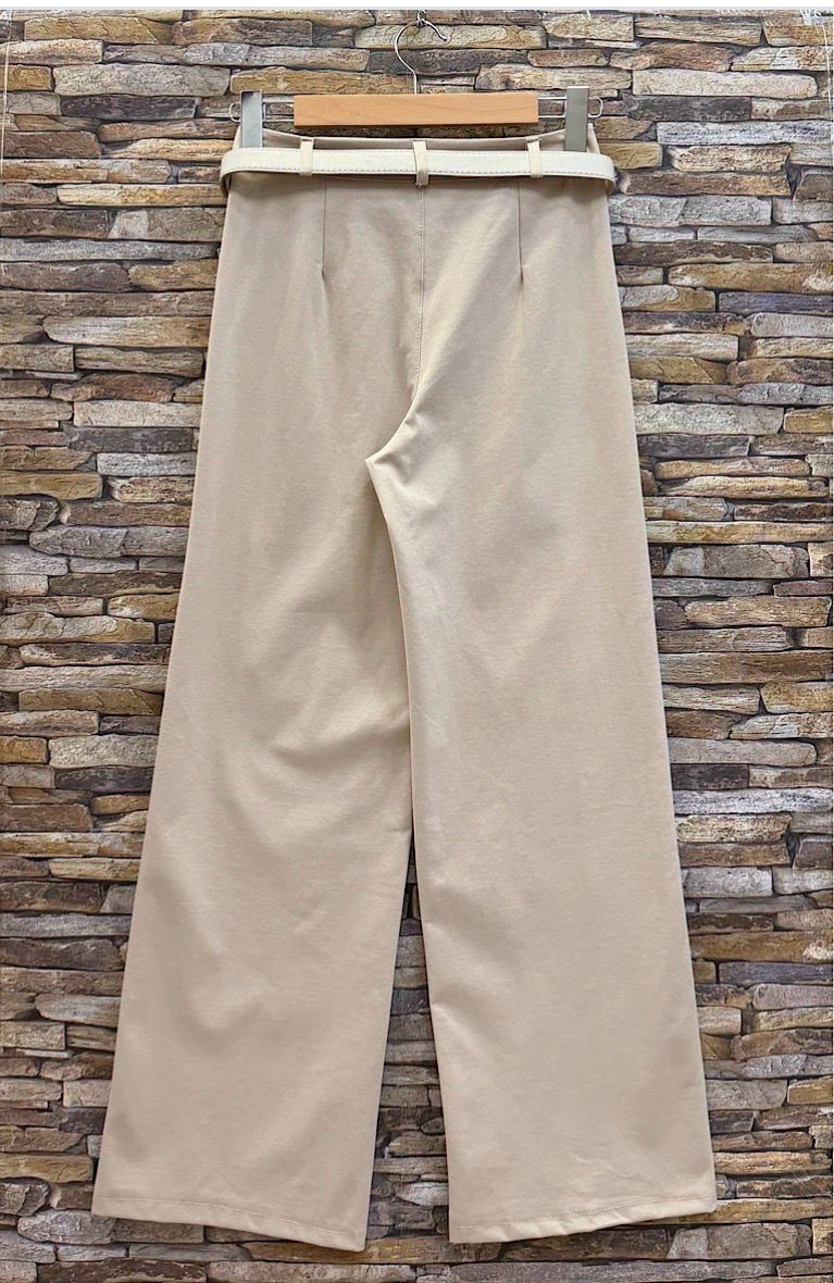 Beige palazzo broek met hoge taille – elegante wide fit