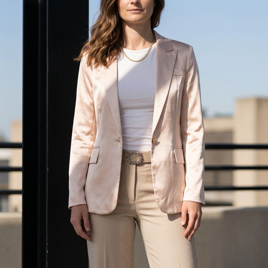 Satin Look Zalm Roze Blazer Voor Dames
