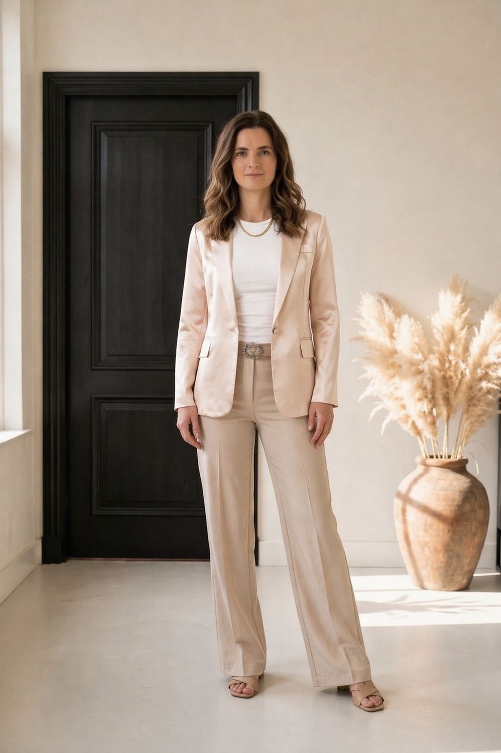 Satin Look Zalm Roze Blazer Voor Dames