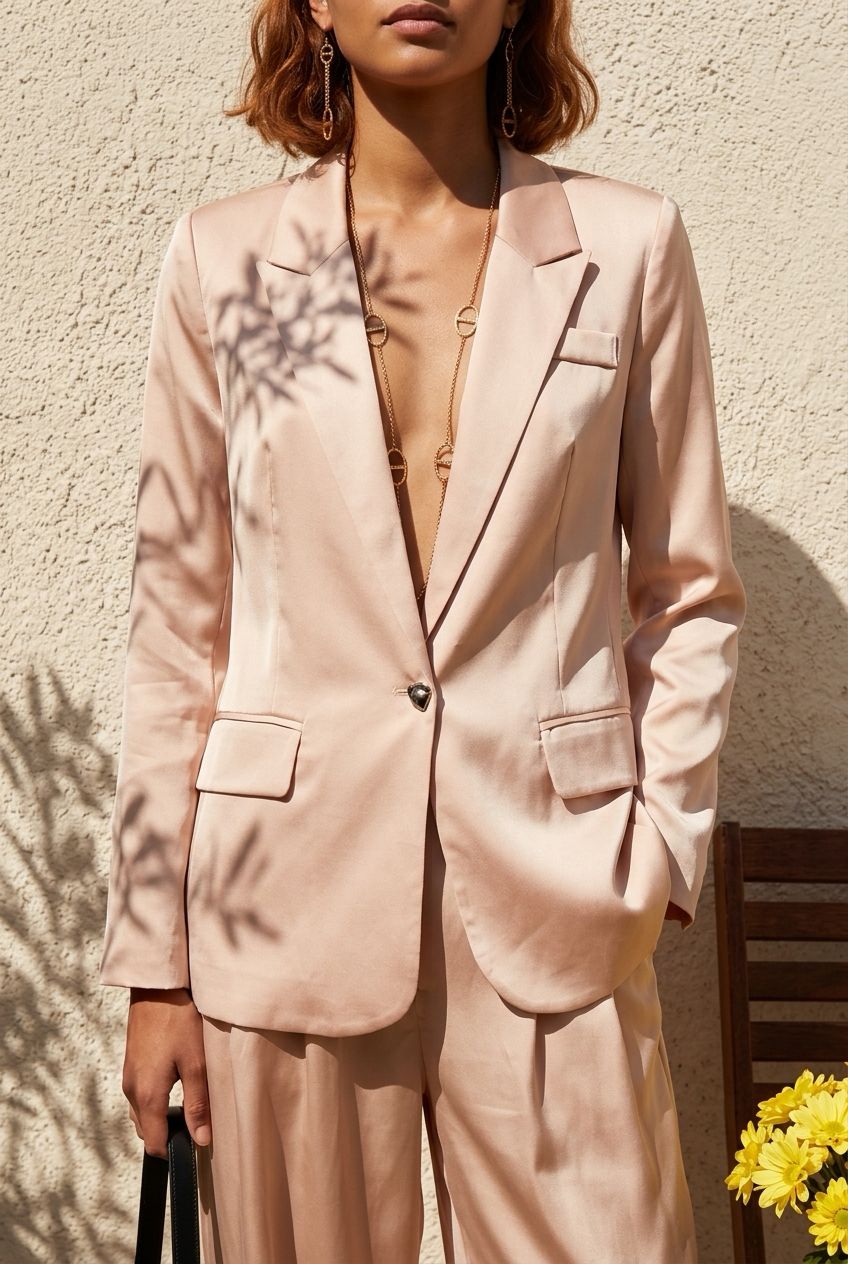 Satin Look Zalm Roze Blazer Voor Dames