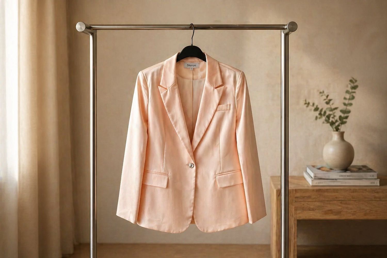 Satin Look Zalm Roze Blazer Voor Dames