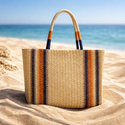 Strandtas in gevlochten look met strepen | Ruim &amp; stijlvol