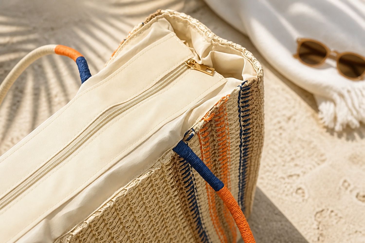 Strandtas in gevlochten look met strepen | Ruim &amp; stijlvol