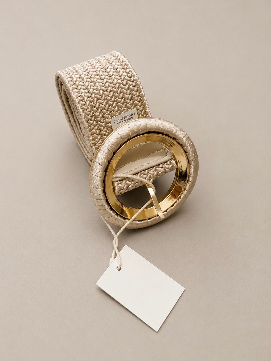 Elastische riem met ronde gesp | Natuurlijk &amp; tijdloos