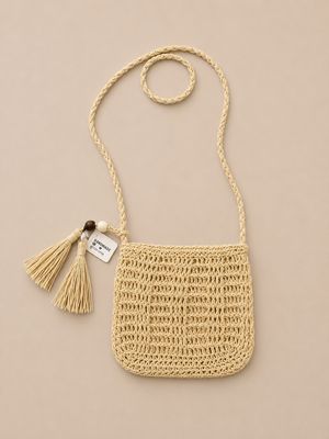 Gehaakte schoudertas met kwastje | Boho summer bag- Natural Macrame